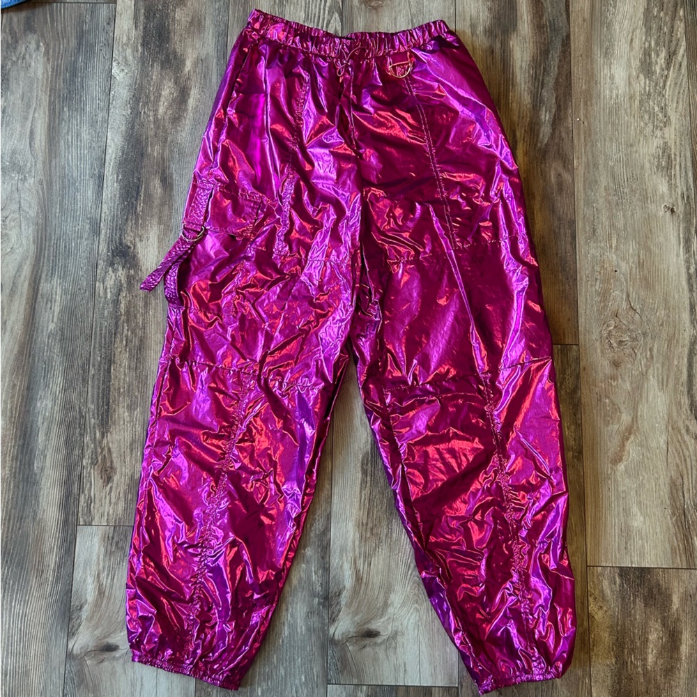 HOT PINK METALLIC PARACHUTE PANTS